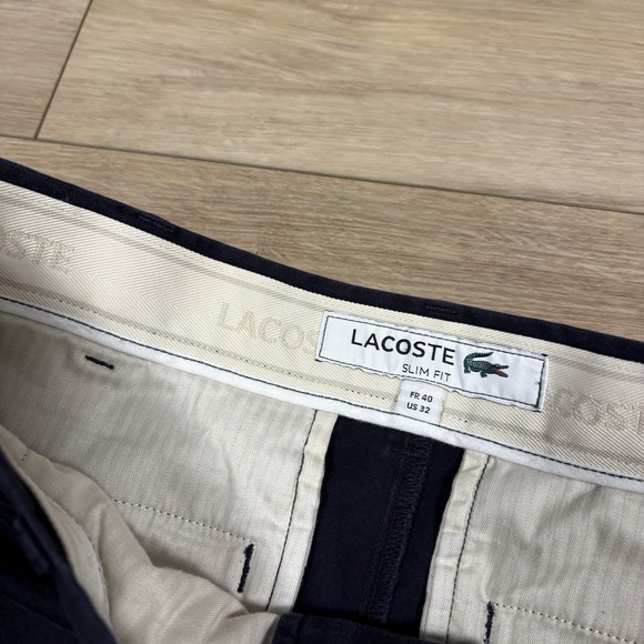 Lacoste Regular Fit Chinos Men Navy Blue Cotton Casual Dress Pants Size 32 Waist - Picture 6 of 10